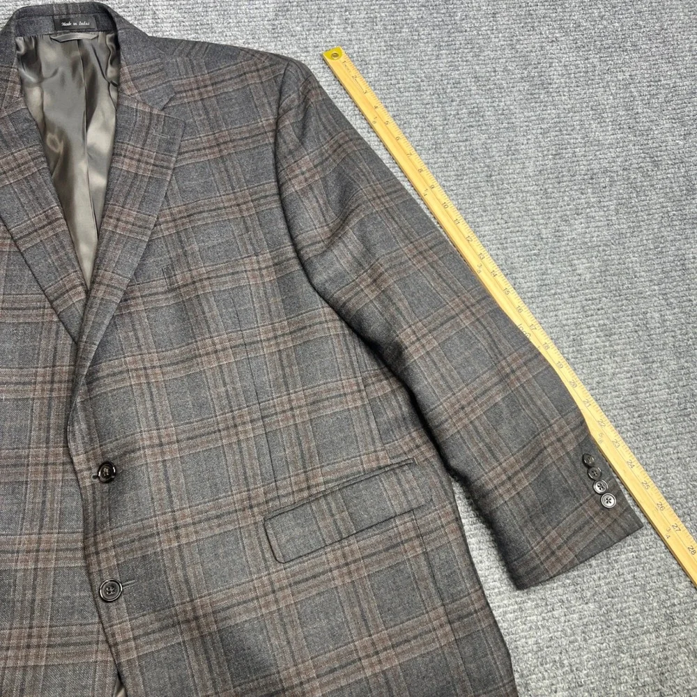 Lauren Ralph Lauren Mens 50R Grey Brown Plaid 100% Wool Natural Stretch Blazer